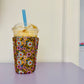 Iced Coffee Sleeve, Mustard Floral Pattern