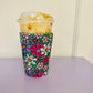 Iced Coffee Sleeve, Bright Green Floral Pattern