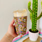 Iced Coffee Sleeve, Mustard Floral Pattern