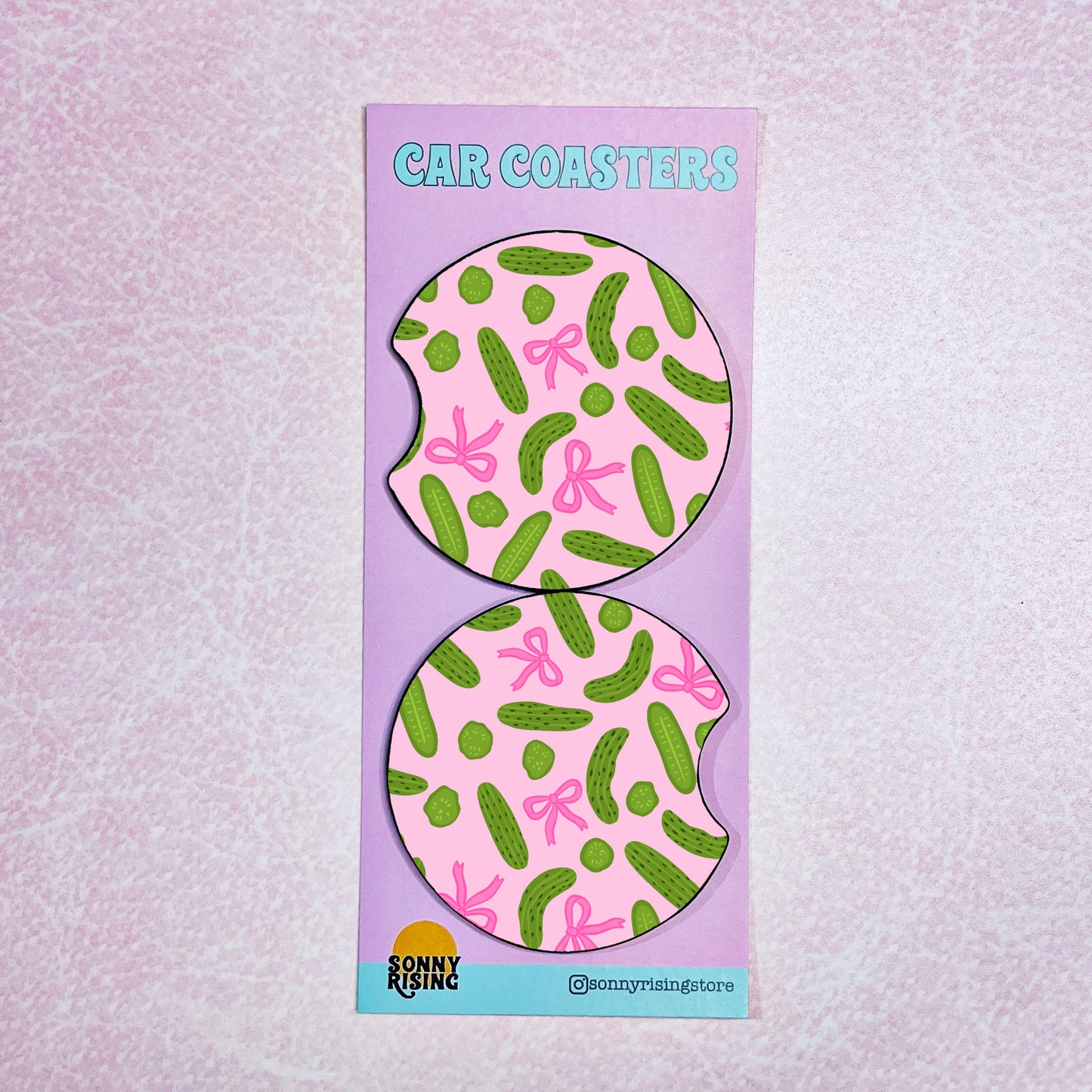 2 Car Coasters, Pickle Bows Pattern