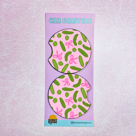 2 Car Coasters, Pickle Bows Pattern