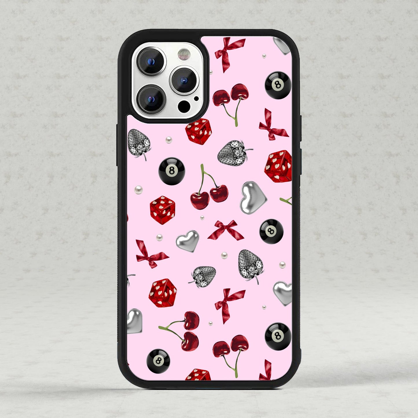 Magnetic iPhone Case, Pink 8 Ball & Dice Pattern
