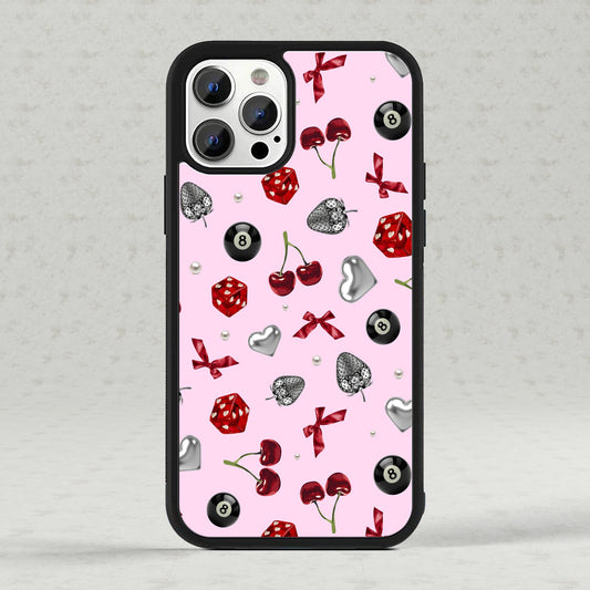 Magsafe iPhone Case, Pink 8 Ball & Dice Pattern