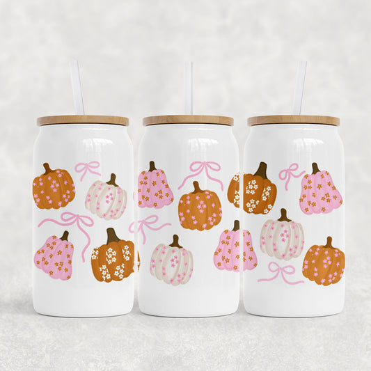 White Can Glass, Coquette Pink Pumpkins