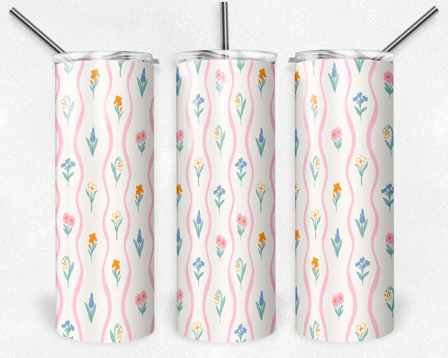 20 oz Skinny Tumbler, Spring Floral Rows