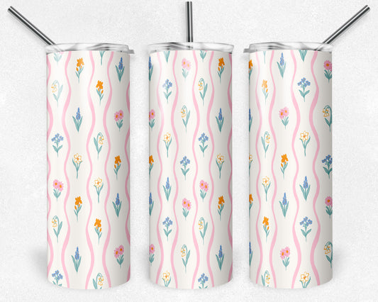 20 oz Skinny Tumbler, Spring Floral Rows