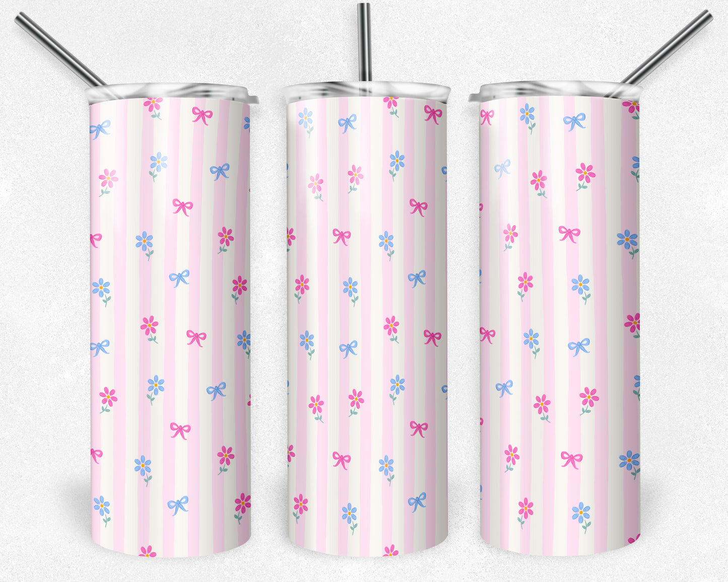 20 oz Skinny Tumbler, Spring Pink Stripes and Florals