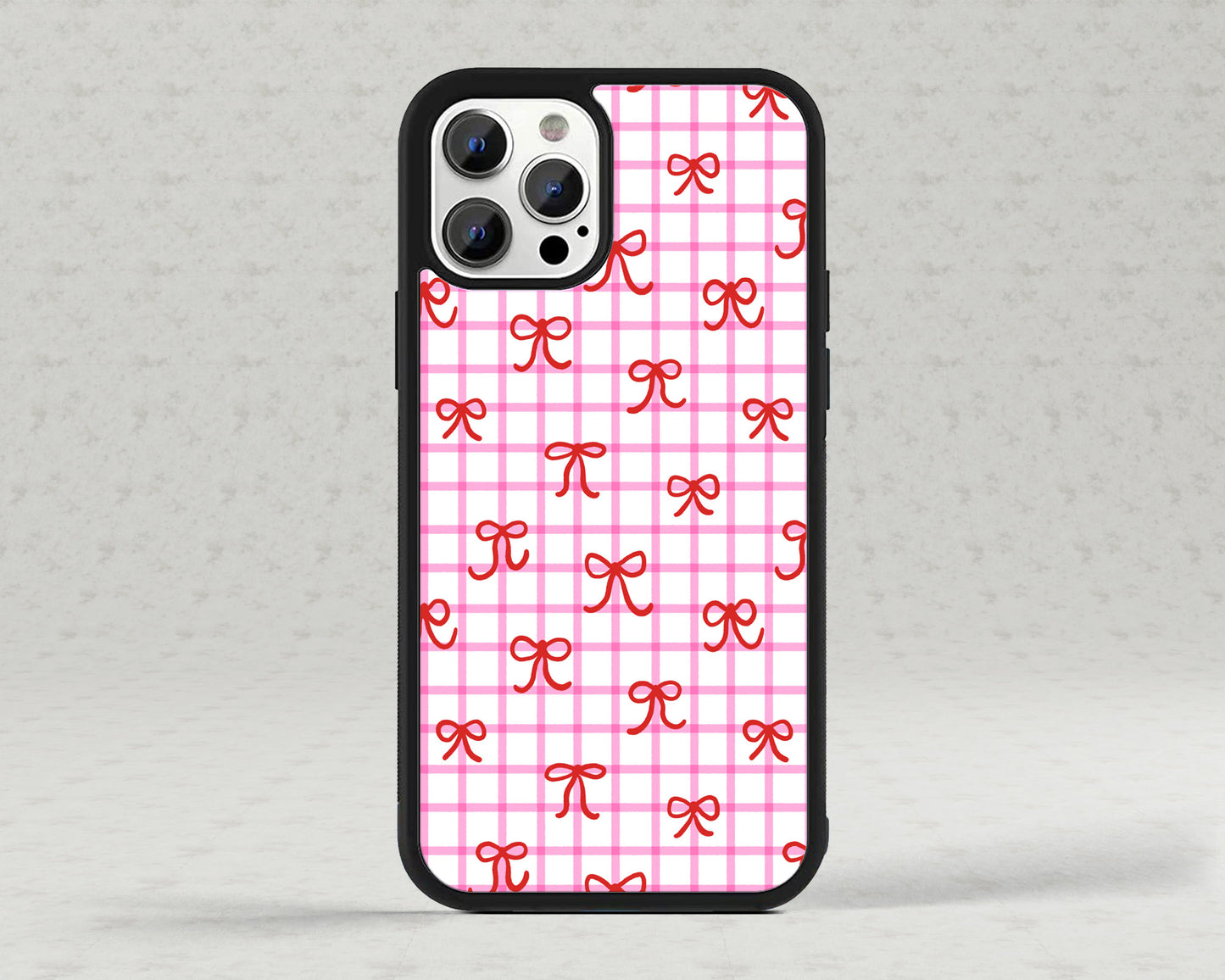 Iphone Case, Pink Grid with Red Bows