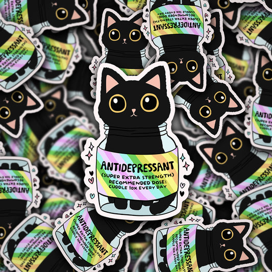 Vinyl Decal Black Cat Antidepressant