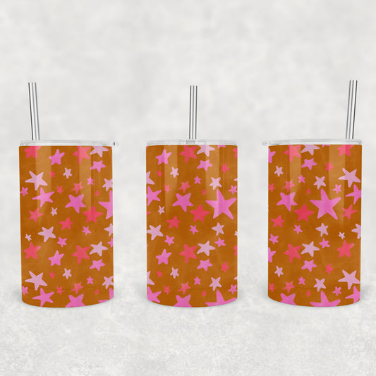 12 oz Kids Skinny Tumbler, Brown Star Pattern