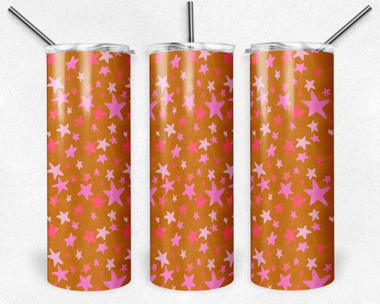 20 oz Skinny Tumbler, Brown Stars Pattern