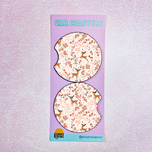 2 Car Coasters, Sweet Reindeer Pattern