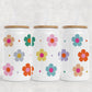 White Can Glass, Colorful Daisies