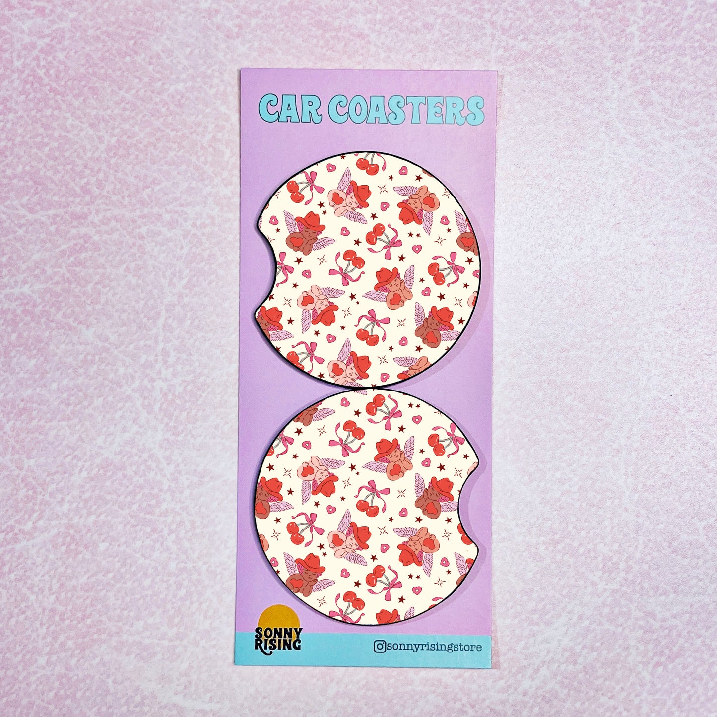 2 Car Coasters, Cutie Cupid Pattern