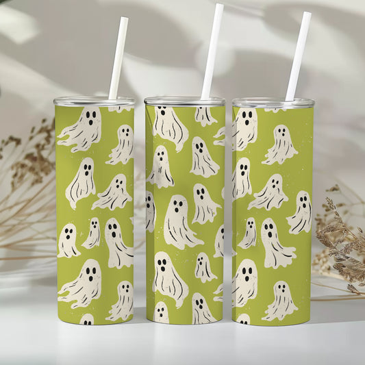 20 oz Skinny Tumbler, Ghost on Green