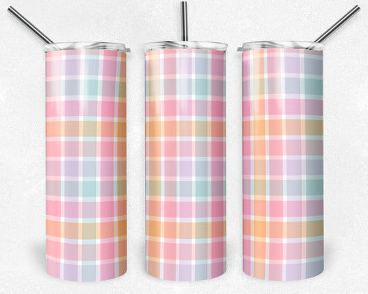 20 oz Skinny Tumbler, Pastel Gingham Pattern