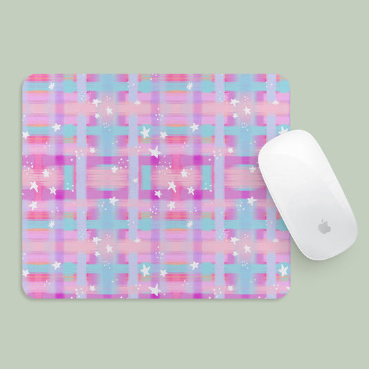 Mousepad Purple Painted Stars and Plaid Pattern