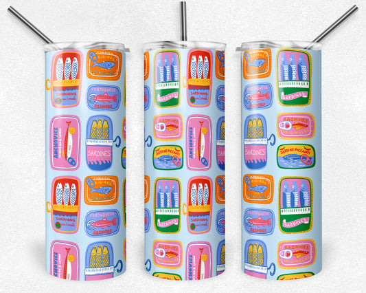 20 oz Skinny Tumbler, Sardine Cans Pattern
