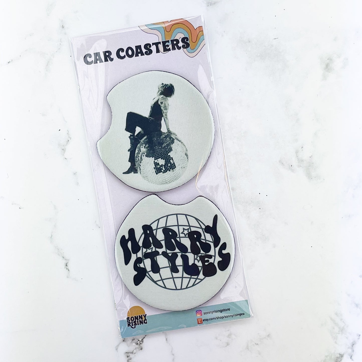 2 Car Coasters, Harry Styles Disco Ball Design