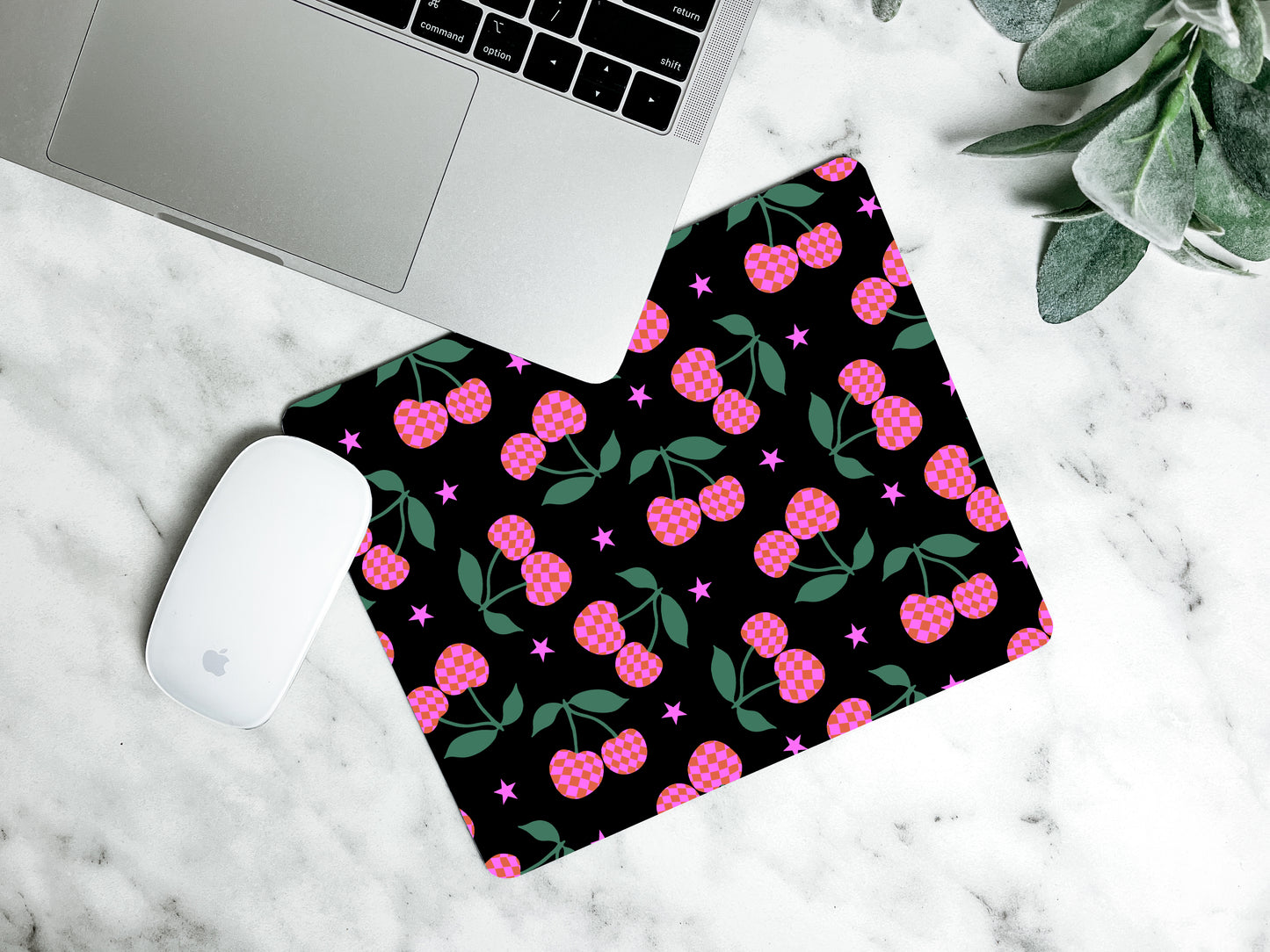 Mousepad Pink Checkered Cherry Design