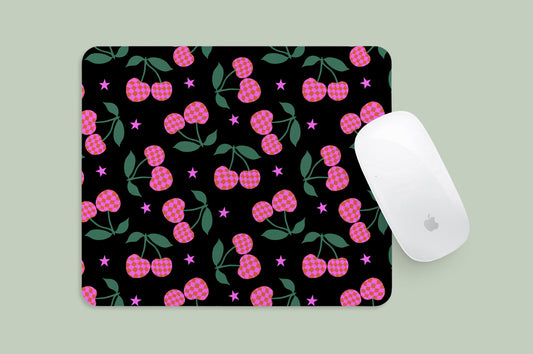 Mousepad Pink Checkered Cherry Design