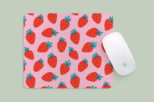 Mousepad Pink Grid Strawberry Design