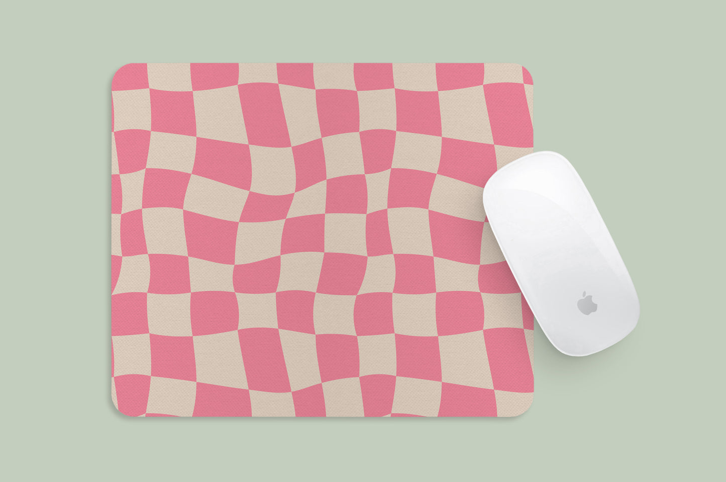 Mousepad Pink Wavy Checkerboard Design